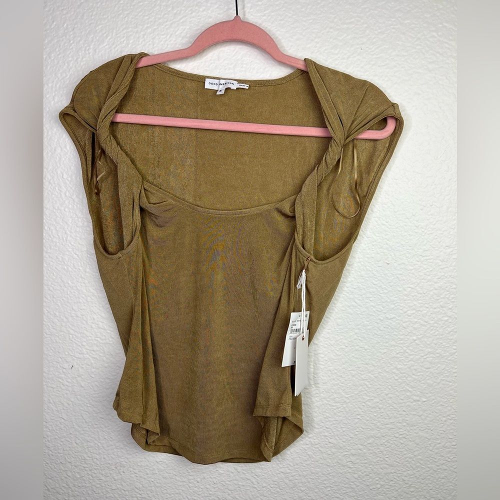 Good American // Gold Shimmer Twist Shoulder Blouse